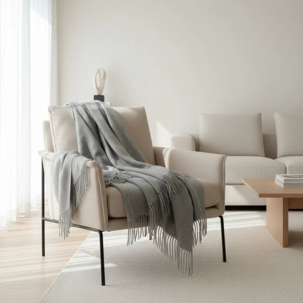 ARTZNL 100% Baby Alpaca Throw Blanket Heather Gray Large 71x51 Soft Lightweight - Picture 3 of 10